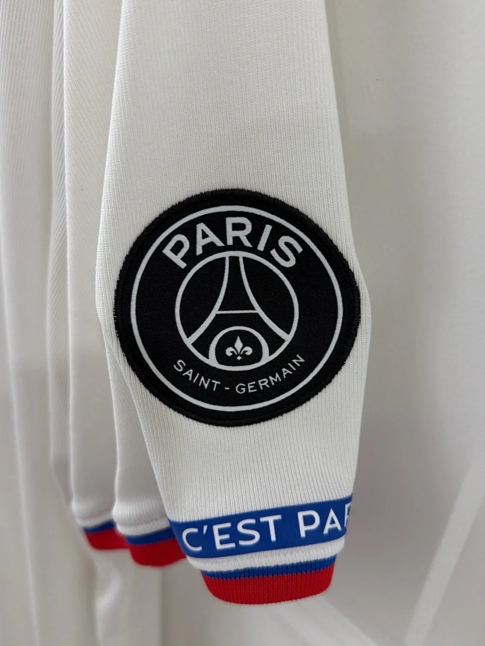 Jordan White Paris Short-Sleeve Jersey Tee with Blue Logo and Red Trim